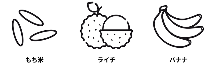 テイスティングノート：もち米、ライチ、バナナの香り